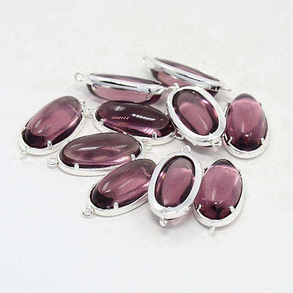 PandaHall Silver Plated Brass Glass Links, Oval, Plum, 26x12x7mm, Hole: 1mm Glass Oval Purple PandaHall Silver Plated Brass Glass Links, Oval, Plum, 26x12x7mm, Hole: 1mm Glass Oval Purple
