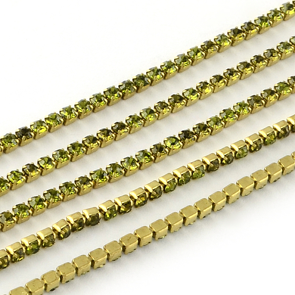 

PandaHall Nickel Free Raw(Unplated) Brass Rhinestone Strass Chains, Rhinestone Cup Chain, 2880pcs rhinestone/bundle, Grade A, Olivine, 2.2mm..., Green