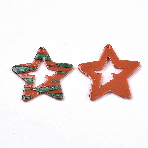 

PandaHall Opaque Printed Acrylic Pendants, Star, Orange Red, 37x39x2~3mm, Hole: 1.5mm Acrylic Star