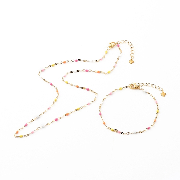 

PandaHall Bracelets & Necklaces Sets, with 304 Stainless Steel Enamel Link Chains & Lobster Claw Clasps & Tiny Cross Charms, Brass Curb...