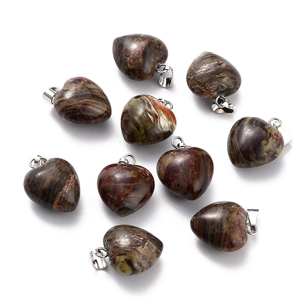

PandaHall Natural Rhyolite Jasper Pendants, with Platinum Brass Loops, Heart, 18~19x15~15.5x6~8mm, Hole: 6x2.5~3mm Rhyolite Jasper Heart