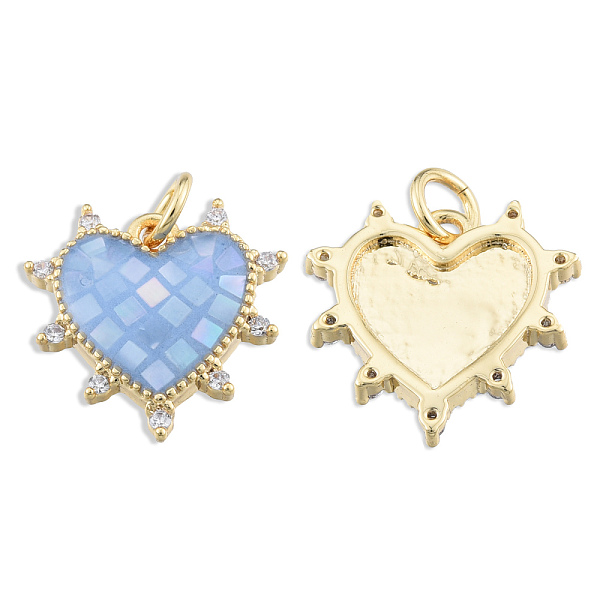 

PandaHall Brass Micro Pave Clear Cubic Zirconia Pendants, with Jump Rings and Shell, Enamel, Real 18K Gold Plated, Nickel Free, Heart, Light...