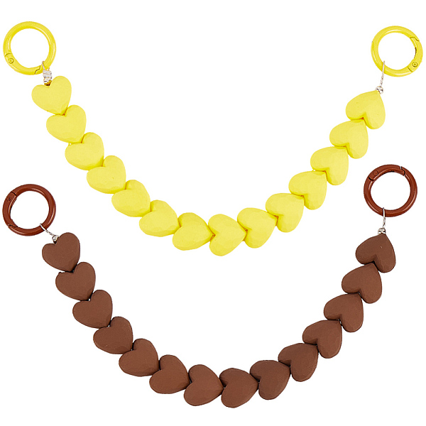 2Pcs 2 Colors Plastic Heart Beaded Bag Extension Chains with Iron Ring Clasps
