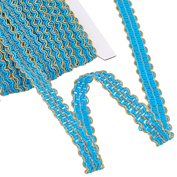 AHANDMAKER 26.25 Yards Metallic Lace Trim, 5/8 Inch Wide Polyester Woven Braid Trim, Wave Pattern Gimp Braid Trim, Metallic Edge Trim for Costume Sewing Curtain Slipcover Bag DIY Crafts, Blue