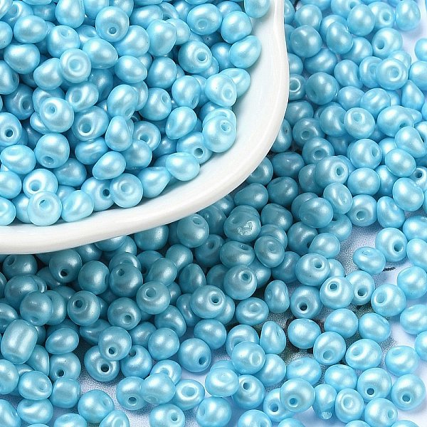 

PandaHall 6/0 Glass Seed Beads, Opaque Colours Luster, Teardrop, Deep Sky Blue, 4~5x4~4.5x3~4mm, Hole: 0.8~0.9mm, about 5625pcs/pound Glass...