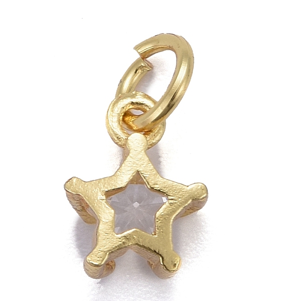 

PandaHall Brass Micro Pave Cubic Zirconia Pendants, Long-Lasting Plated, with Jump Rings, Real 18K Gold Plated, Star, Clear, 8.5x7x4mm, Hole...