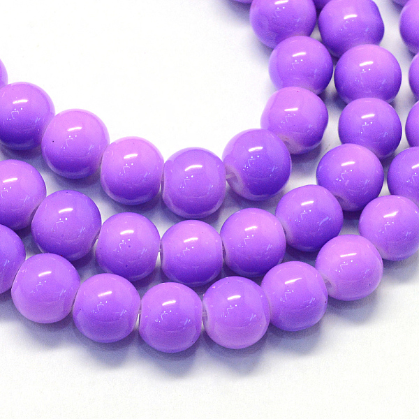 

PandaHall Baking Painted Glass Beads Strands, Round, Medium Orchid, 8.5~9mm, Hole: 1.5mm, about 105pcs/strand Glass Round