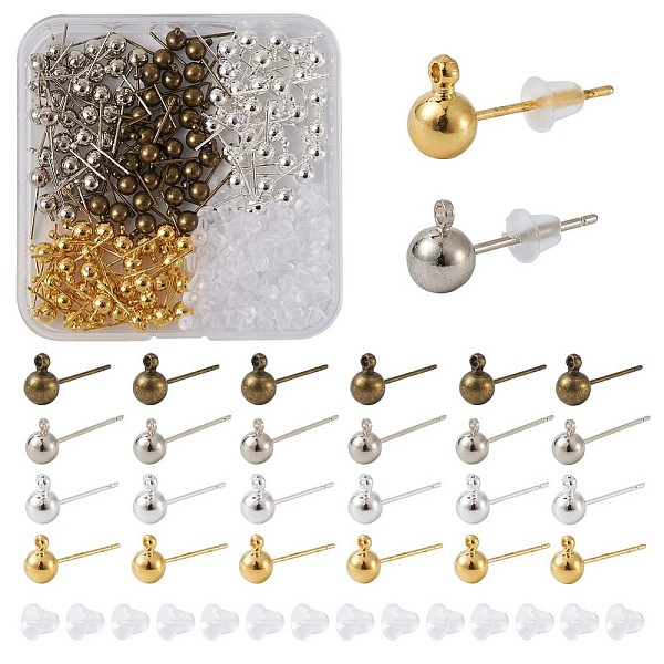 

PandaHall Craftdady Brass Ball Post Stud Earring Findings, with Loop and Plastic Ear Nuts, Mixed Color, 16x5mm, Hole: 1mm, 4colors...