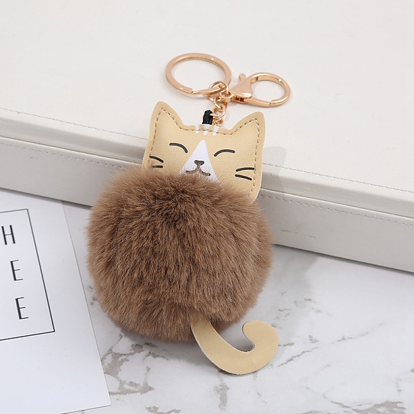 

PandaHall Faux Fur Cat Pendant Keychain, Cute Kitten Golden Tone Alloy Key Ring Ornament, Camel, 11cm Alloy Cat Shape Brown