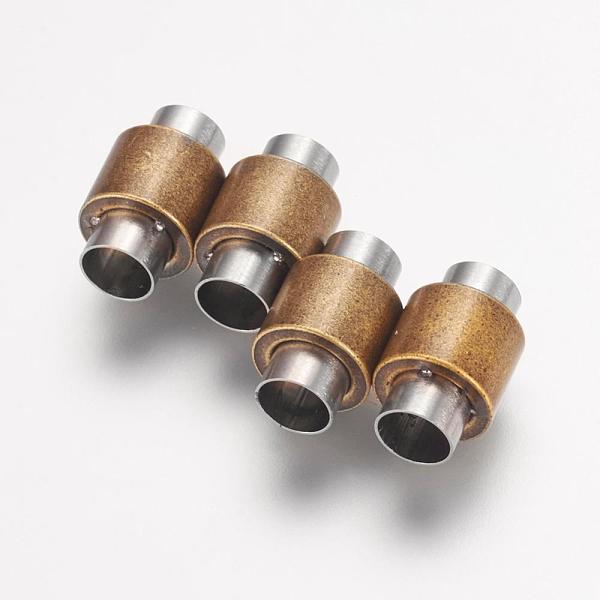 

PandaHall 304 Stainless Steel Magnetic Clasps with Glue-in Ends, Column, Antique Bronze, 16x10mm, Hole: 6mm 304 Stainless Steel Column