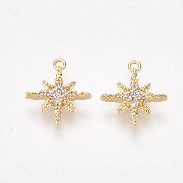 

PandaHall Brass Cubic Zirconia Charms, Star, Clear, Nickel Free, Real 18K Gold Plated, 11x9.5x1.5mm, Hole: 0.8mm Brass+Cubic Zirconia Star...