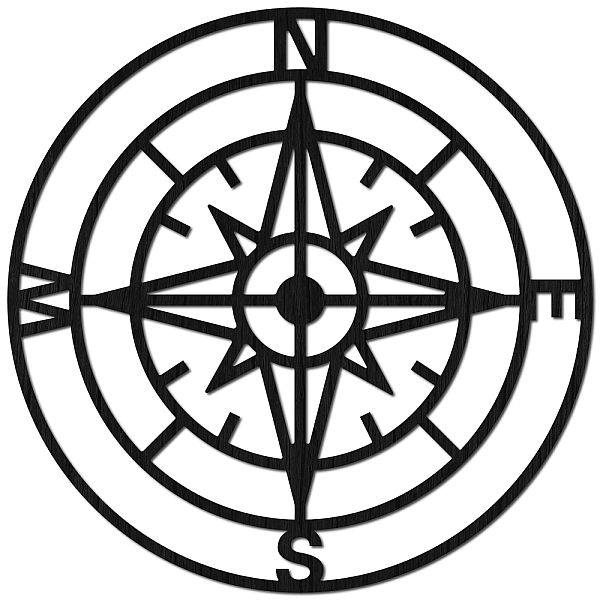 

PandaHall Laser Cut Basswood Wall Sculpture, for Home Decoration Kitchen Supplies, Compass, Black, 300x300x5mm Wood Others Black