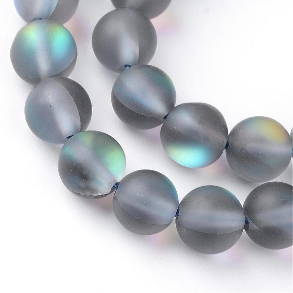 

PandaHall Synthetic Moonstone Beads Strands, Holographic Beads, Dyed, Frosted, Round, Gray, 8mm, Hole: 1mm, about 45~47pcs/strand, 14~15...