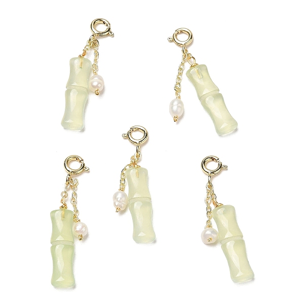 

PandaHall Natural Agate Bamboo Joint Pendant Decorations, with Pearl Beads and Brass Spring Ring Clasps, Real 14K Gold Plated, 34~36mm...