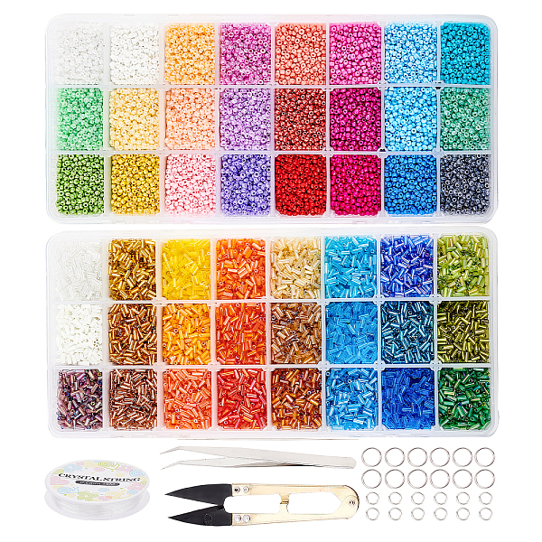 

PandaHall DIY Stretch Bracelets Making Kits, with Glass Seed Beads, Elastic Crystal Thread, Stainless Steel Tweezers & Big Eye Beading..., Multicolor