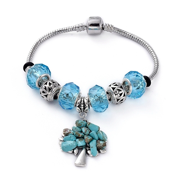 

PandaHall Brass European Style Bracelets, with Handmade Glass European Beads, Tibetan Style Alloy Pendants & Beads, Synthetic Turquoise Chip..., Blue