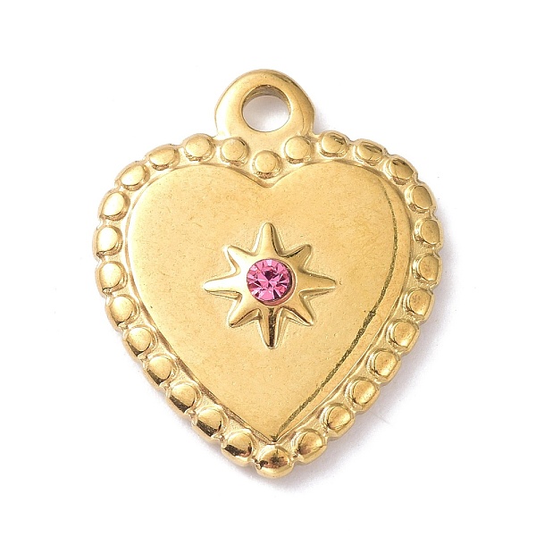 

PandaHall Ion Plating(IP) 304 Stainless Steel Pendants, with Rhinestone, Heart, Golden, 21x17x3.5mm, Hole: 2mm 304 Stainless Steel Heart..., Purple