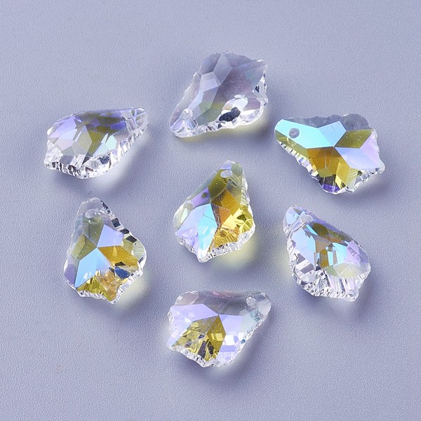 

PandaHall Faceted Glass Pendants, Leaf, Clear AB, 16x11x6mm, Hole: 1.5mm Glass Leaf White
