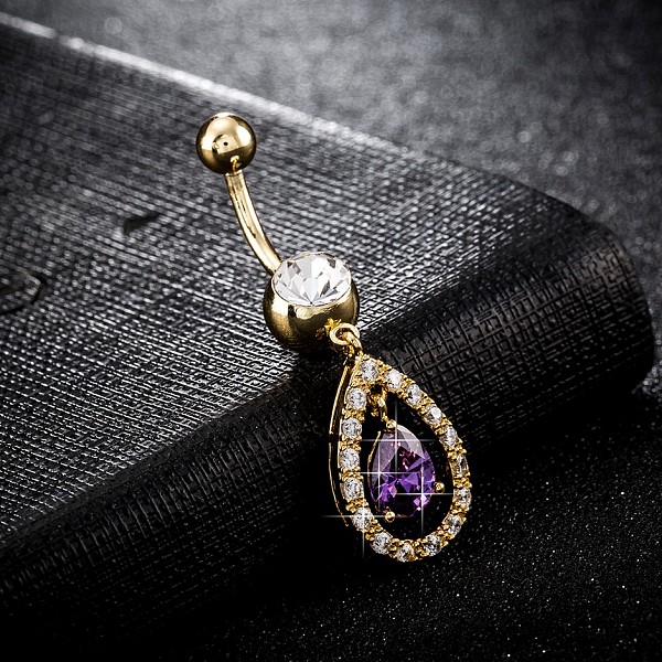 

PandaHall Piercing Jewelry, Brass Cubic Zirconia Navel Ring, Belly Rings, with 304 Stainless Steel Bar, Cadmium Free & Lead Free, Real 18K..., Purple