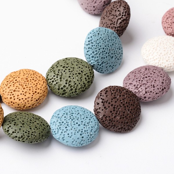 

PandaHall Natural Lava Rock Bead Strands, Flat Round, Dyed, Mixed Color, 20~21.5x7~8mm, Hole: 1mm, about 19pcs/strand, 15.35 inch Lava Rock..., Multicolor