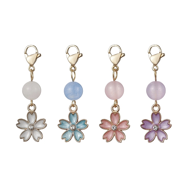 

PandaHall Alloy Enamel Flower Pendant Decorations, Natural Malaysia Jade Beads and Lobster Claw Clasps Charms, Mixed Color, 41mm..., Multicolor