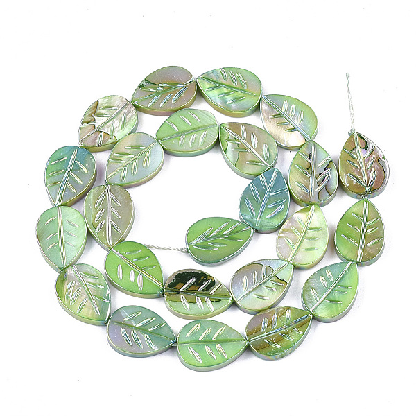 

PandaHall Freshwater Shell Beads Strands, AB Color Plated, Dyed, Leaf, Lime Green, 15~15.5x11~11.5x3mm, Hole: 1mm, 23~24pcs/strand, 14.3...