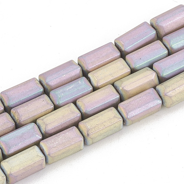 PandaHall Electroplate Non-magnetic Synthetic Hematite Beads Strands, Matte Style, Cuboid, Purple Plated, 8x4x4mm, Hole: 1mm, about...