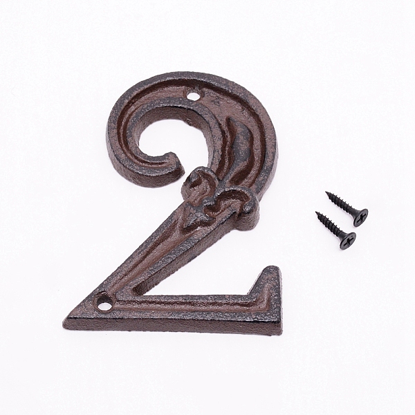 

PandaHall Iron Home Address Number, with 2pcs Screw, Num.2, 111x77x11mm, Hole: 5mm Iron Number Brown