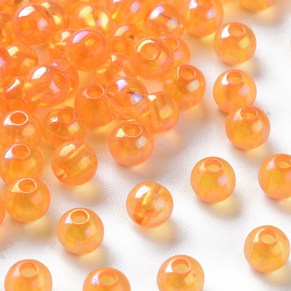 

PandaHall Transparent Acrylic Beads, AB Color Plated, Round, Orange, 6x5mm, Hole: 1.8mm, about 4400pcs/500g Acrylic Round Orange