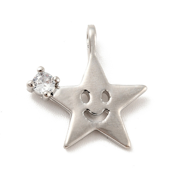 

PandaHall Star with Smiling Face Brass Micro Pave Clear Cubic Zirconia Pendants, Cadmium Free & Lead Free, Platinum, 17x16x2.8mm, Hole...