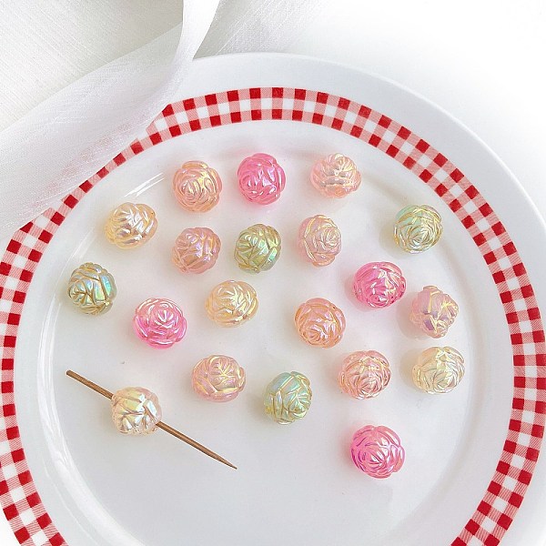 

PandaHall Opaque Acrylic Beads, Rose, Mixed Color, 18x15mm Acrylic Flower Multicolor