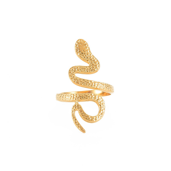 

PandaHall Ion Plating(IP) 304 Stainless Steel Snake Wide Open Cuff Ring for Women, Nickel Free, Real 18K Gold Plated, US Size 6 3/4(17.1mm)...