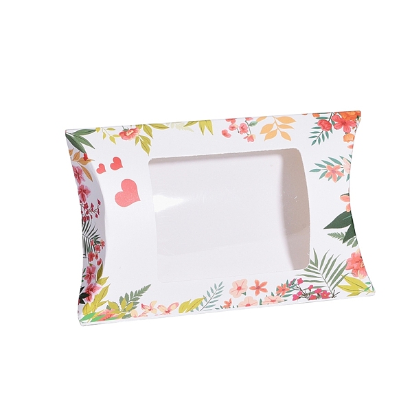 

PandaHall Paper Pillow Boxes, Gift Candy Packing Box, with Clear Window, Floral Pattern, White, 12.5x8x2.2cm Paper Pillow White