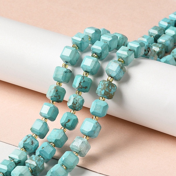 

PandaHall Natural Howlite Beads Strands, Dyed, Faceted, Cube, Turquoise, 8x8x8mm, Hole: 1mm, about 40pcs/strand, 15.24 inch(38.7cm) Howlite..., Green