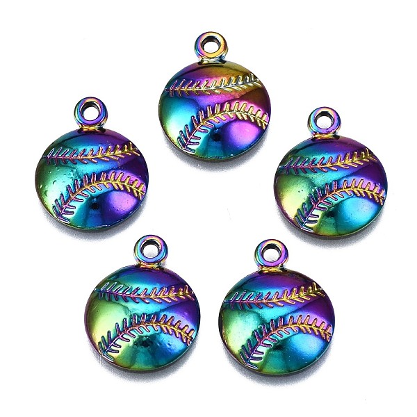 

PandaHall Alloy Charms, Cadmium Free & Nickel Free & Lead Free, Baseball/Softball, Rainbow Color, 18x14x3mm, Hole: 1.6mm Alloy Sports