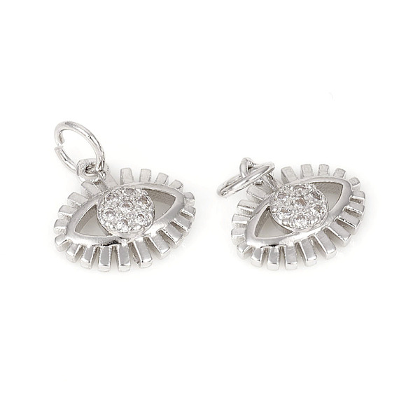 

PandaHall Brass Micro Pave Cubic Zirconia Charms, with Jump Rings, Evil Eye, Clear, Platinum, 10.5x11.4x3mm, Jump Rings: 4x0.8mm, 3.5mm...