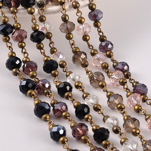 

PandaHall Handmade Glass Beaded Chains for Necklaces Bracelets Making, with Brass Beads and Brass Eye Pin, Unwelded, Mixed Color, 39.3 inch..., Multicolor