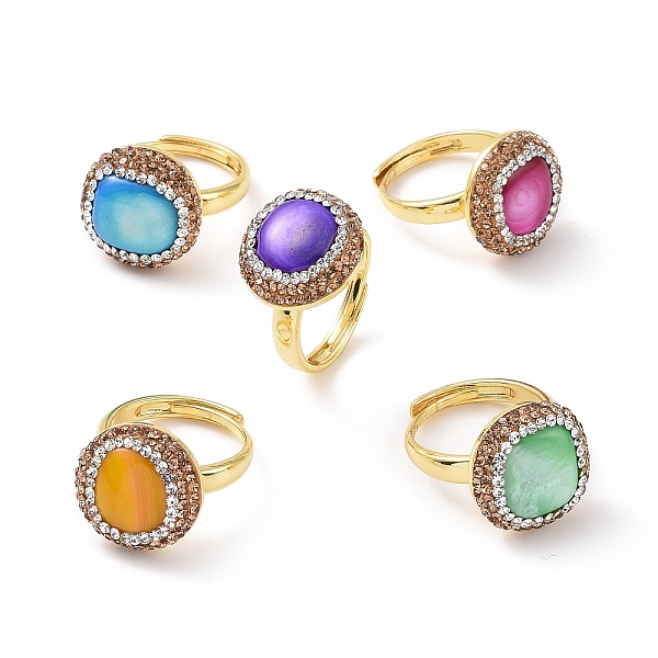 

PandaHall Adjustable Dyed Shell Nugget Ring with Rhinestone, Golden Brass Wide Ring for Women, Mixed Color, Inner Diameter: 17.5~22mm..., Multicolor