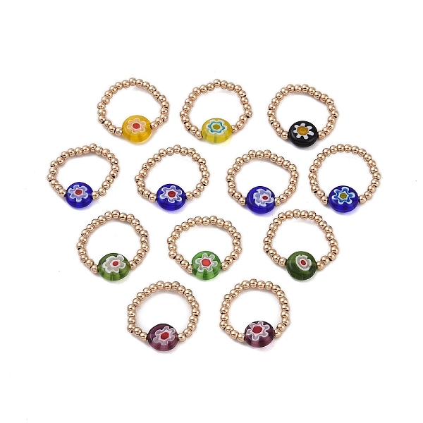 

PandaHall Daisy Knit Brass Beaded Ring Set for Best Friend Gift Vacation Vibe, Random Color Beads Brass