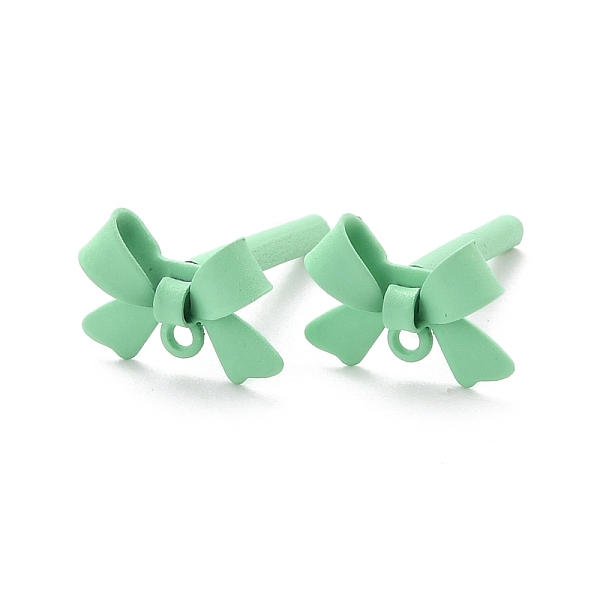 

PandaHall Alloy Stud Earring Findings, with 925 Sterling Silver Pins and Loop, Bowknot, Light Green, 11x15x4mm, Hole: 1.2mm, Pin: 0.7mm...