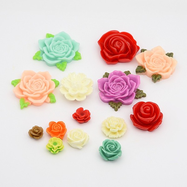 

PandaHall Mixed Style Flower Resin Cabochons, Mixed Color, 10~38x6~12mm, Tray: 8~32mm Resin Flower Multicolor