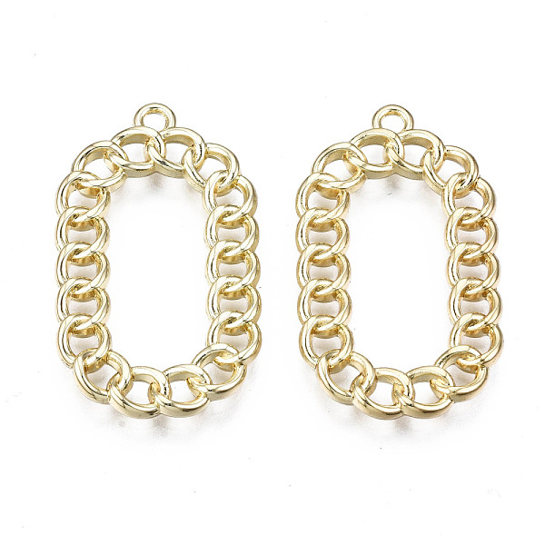 

PandaHall Rack Plating Alloy Pendants, Cadmium Free & Lead Free, Chain Style, Oval, Light Gold, 32x19x2.5mm, Hole: 1.8mm Alloy Oval