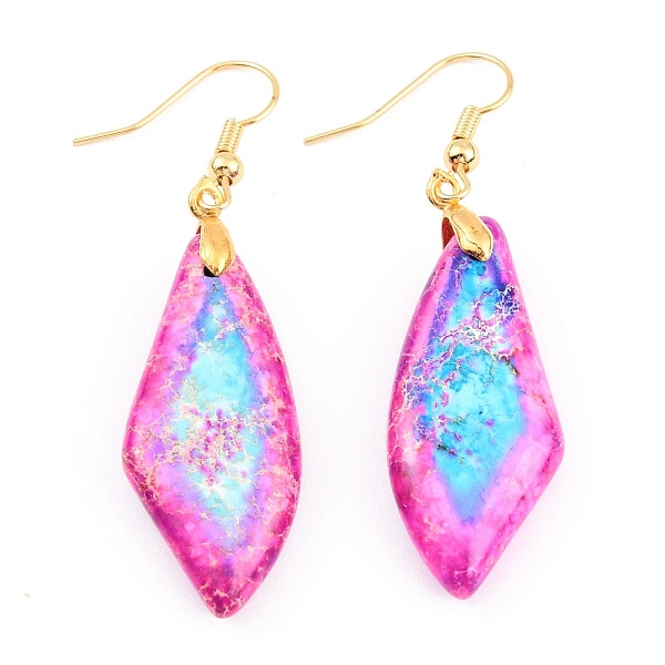 

PandaHall Natural Regalite/Imperial Jasper/Sea Sediment Jasper Dangle Earrings, with Brass Earring Hooks, Dyed, Leaf, Golden, Medium Violet...