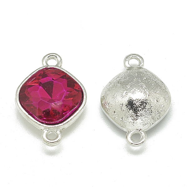 

PandaHall Alloy Glass Links connectors, Faceted, Rhombus, Platinum, Camellia, 22x15x7mm, Hole: 2mm Alloy+Glass Rhombus Pink