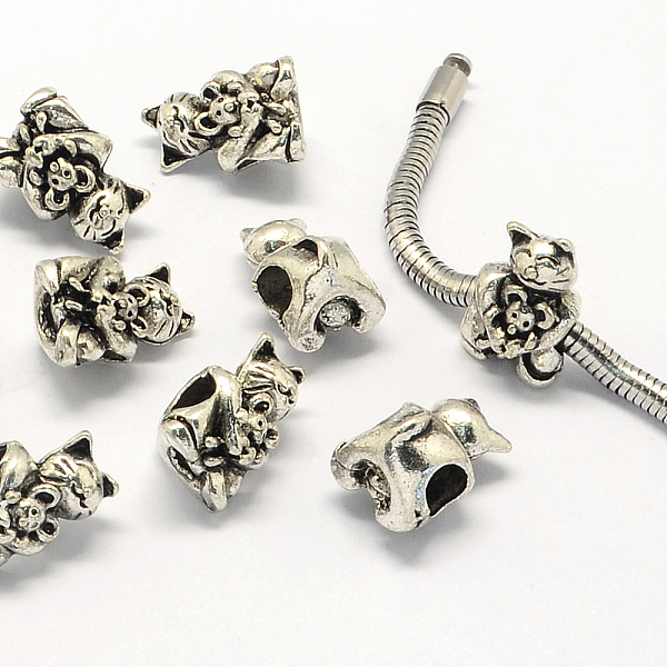 

PandaHall Alloy Kitten European Beads, Large Hole Beads, Cat, Antique Silver, 15.5x10x11mm, Hole: 5mm Alloy Cat Shape