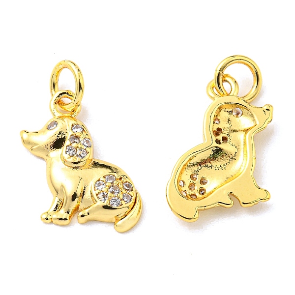 

PandaHall Rack Plating Brass Micro Pave Cubic Zirconia Charms, with Jump Ring, Dog, Real 18K Gold Plated, 14x13x2.3mm, Hole: 3.2mm..., Clear