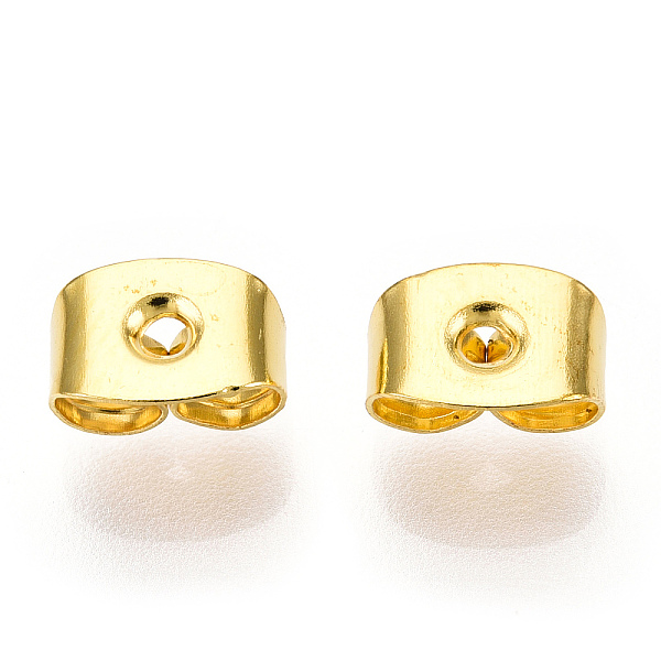 

PandaHall Iron Ear Nuts, Friction Earring Backs for Stud Earrings, Golden, 6x4x3mm, Hole: 0.7~1.0mm Iron