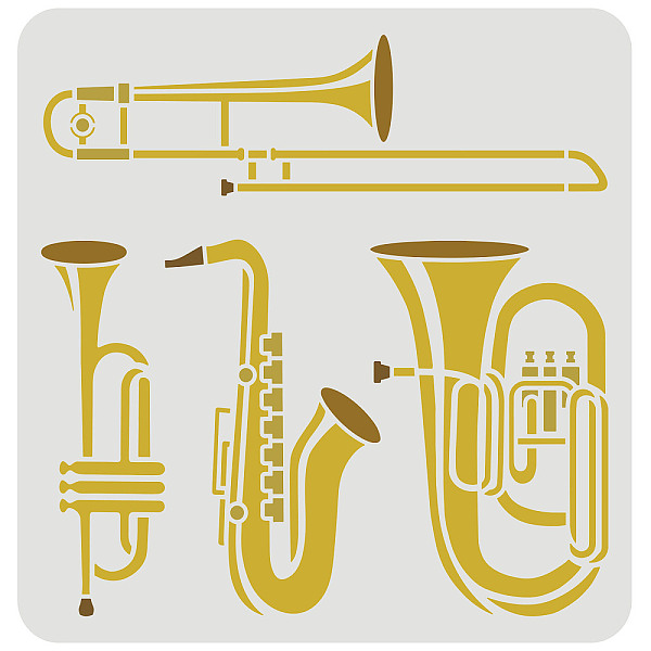 PandaHall FINGERINSPIRE Wind Instrument Stencil 30x30cm Reusable Saxophone, Trumpet, Tuba, Trombone Drawing Stencil Jazz Instruments Music...