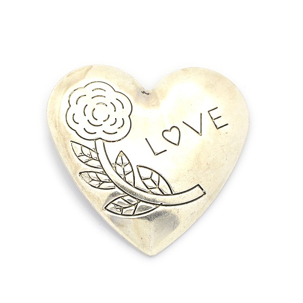 

PandaHall Iron Pendants, Heart with Rose Flower Pattern and Word LOVE, for Valentine'Day, Antique Silver, 50x50x5mm, Hole: 6mm Iron Heart