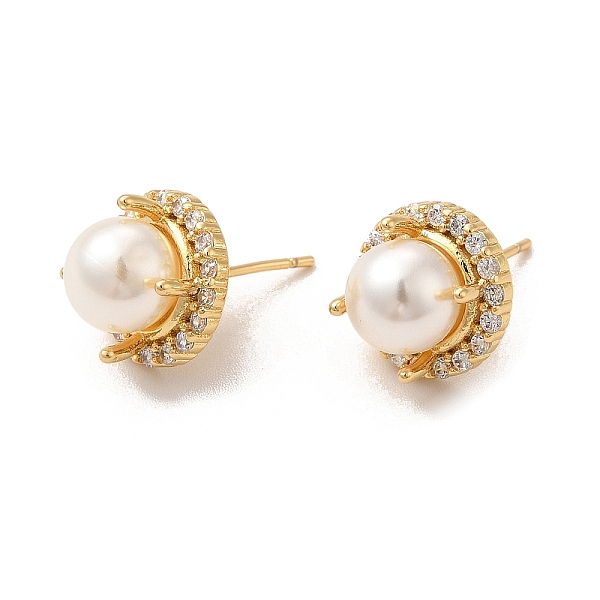 

PandaHall Rack Plating Brass Micro Pave Cubic Zirconia Stud Earring for Women, with Plastic Bead, Long-Lasting Plated, Cadmium Free & Lead..., Clear